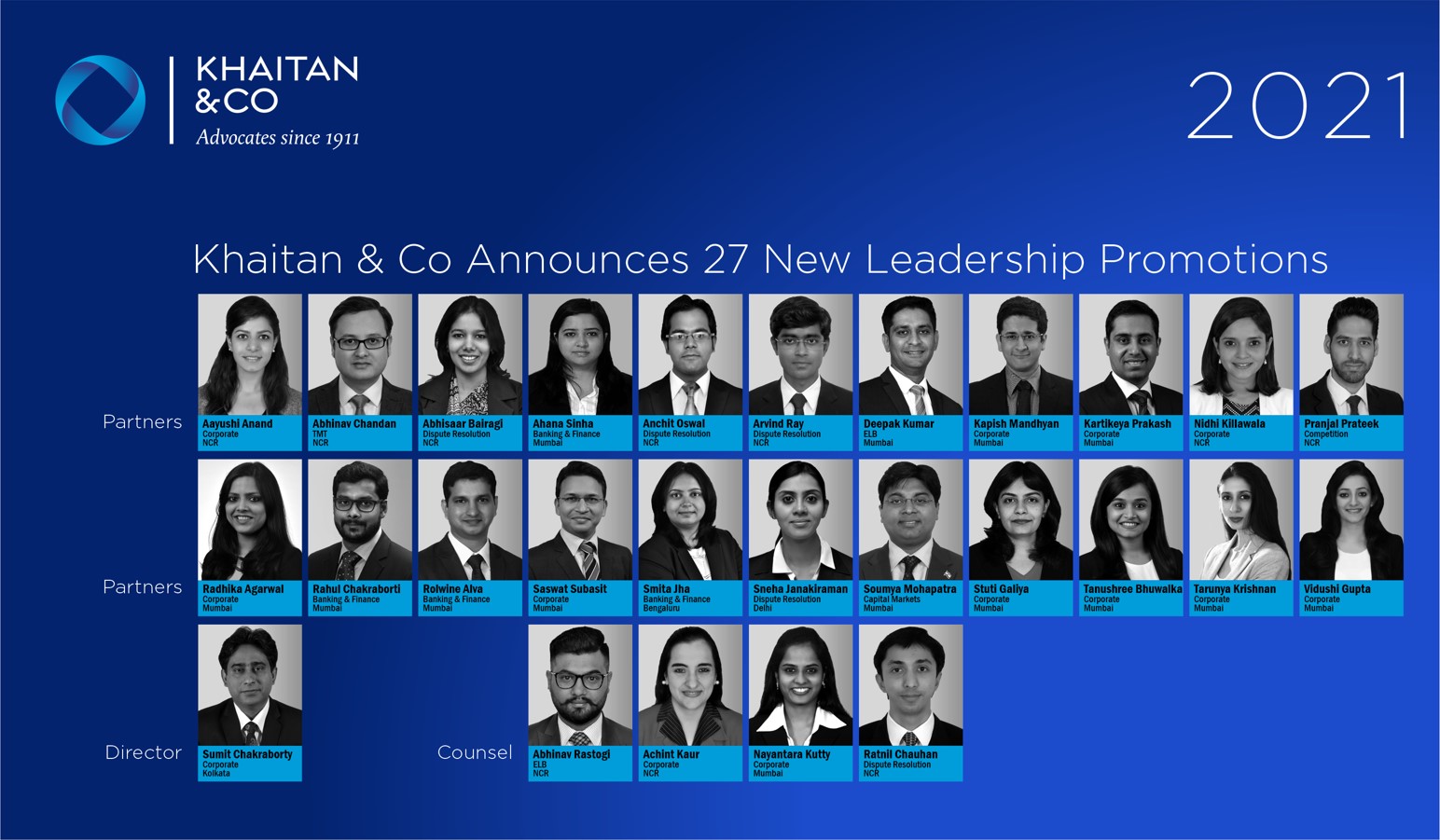 Khaitan & Co Announces 27 New Leadership Promotions